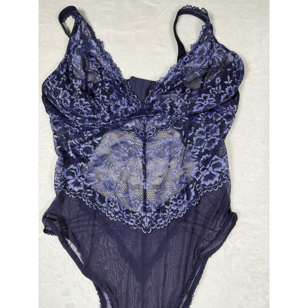 Savage X Fenty Lace Bodysuit Teddy Navy Blue Floral Mesh Sheer Lingerie 1X